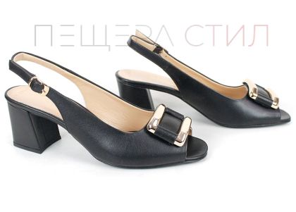 Pantofi formali dama din piele naturala neagra – eleganta cu o brosa spectaculoasa | Model Eleganza