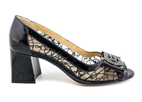 Pantofi dama, eleganti din lac natural in negru - Model Melinda.