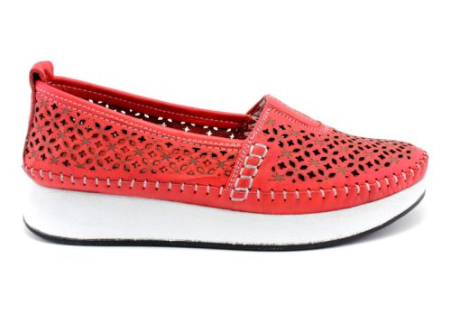 Pantofi de vara dama din piele naturala de culoare rosie - Model Almeria.