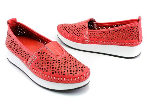 Pantofi de vara dama din piele naturala de culoare rosie - Model Almeria.