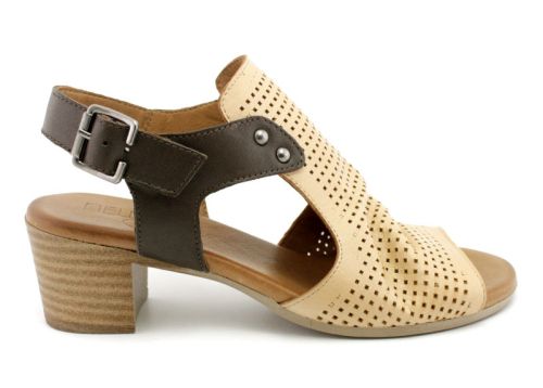 Sandale de dama din piele naturala in biscuit si maro inchis - Model Vanya.