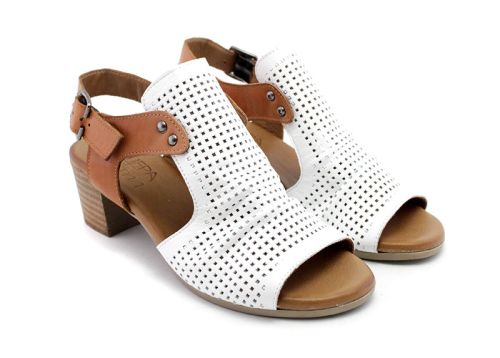 Sandale dama din piele naturala de culoare alb si maro - Model Vanya.