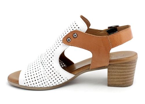 Sandale dama din piele naturala de culoare alb si maro - Model Vanya.