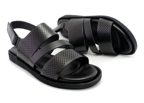 Sandale pentru bărbați din piele naturală de culoare neagră, model Oliver