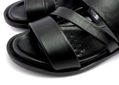 Papuci barbatesti din piele naturala neagra, model Ricardo