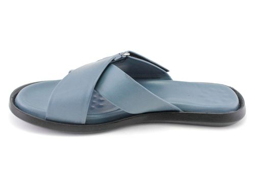 Papuci barbatesti din piele naturala in albastru denim, model Alberto