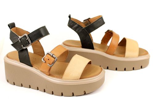 Sandale dama multicolore maro si negru - Model Felicia