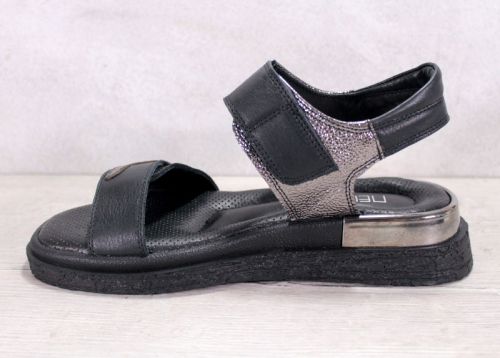Sandale dama din piele naturala negru si argintiu - model Susanna
