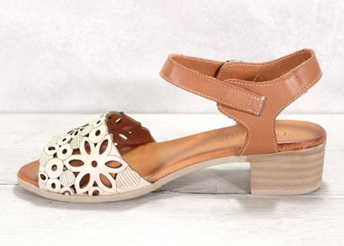 Sandale de dama cu toc mic din piele naturala de culoare maro si bej - model Janis