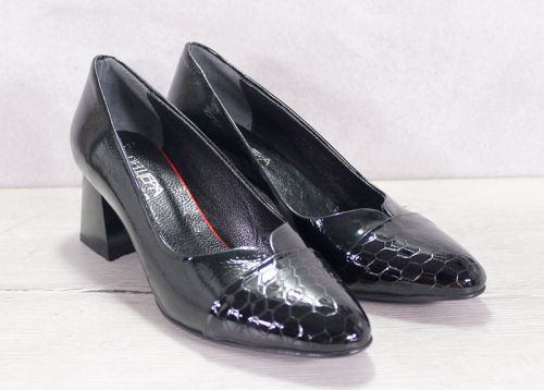 Eleganza Nera - Pantofi oficiali dama patentati cu efect croco - Model Eleonora