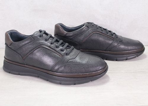 Pantofi casual barbatesti din piele sagreen neagra cu accente maro - model Urban Espresso