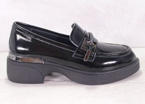 Mocasini de dama confectionati din lac natural negru - model Classic Edge Loafer