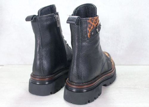 Botine dama din piele naturala negru si leopard - model Star Shine.